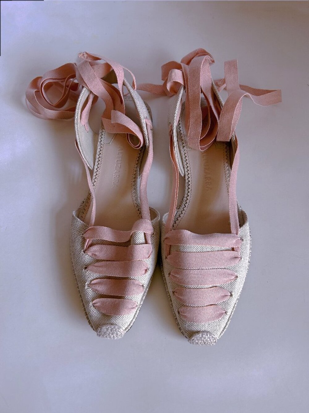 Altuzarra Pink and Cream Lace-Up Espadrille Flats